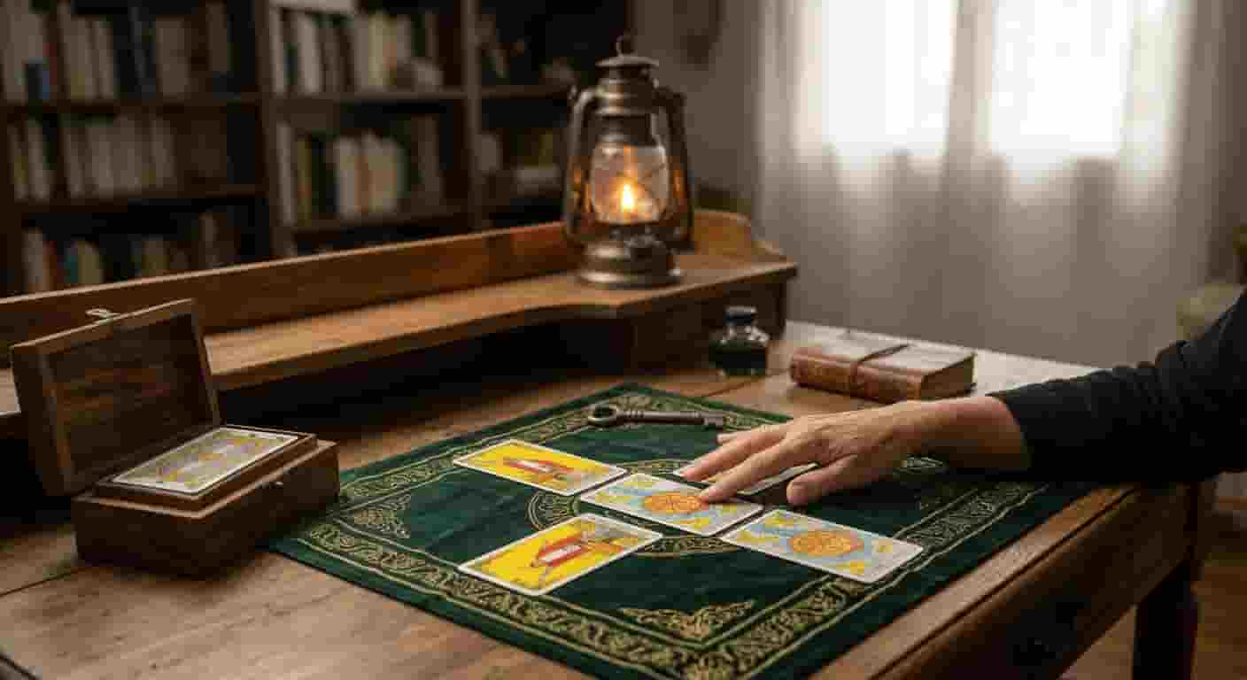 Baraja de tarot preparada para una lectura